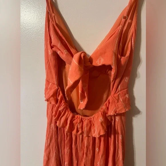Peach Open Back Boho Tie Front Mini Dress - Picture 5 of 7